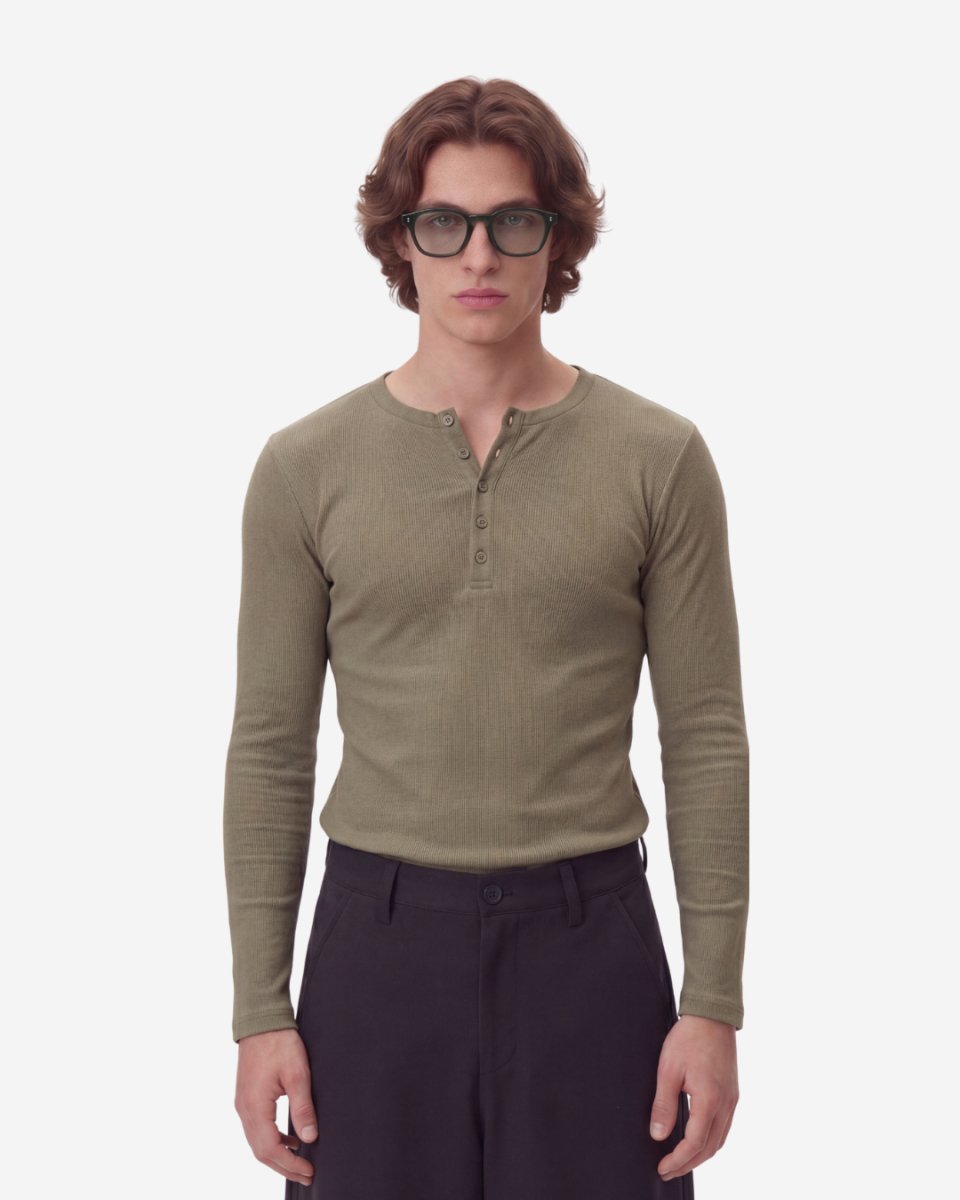 Dune Olive Fine Rib Henley