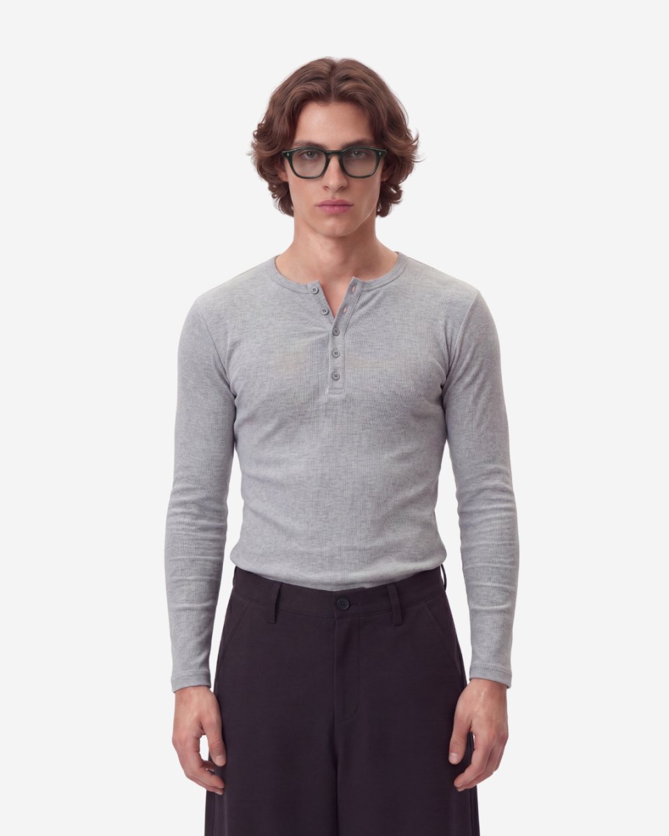 Limestone Heather Fine Rib Henley