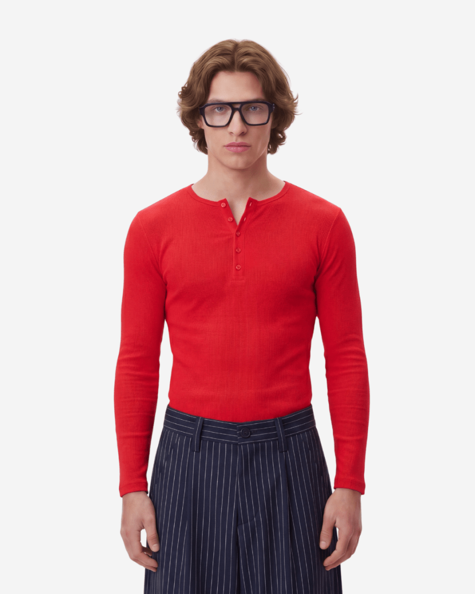 Italian Red Fine Rib Henley