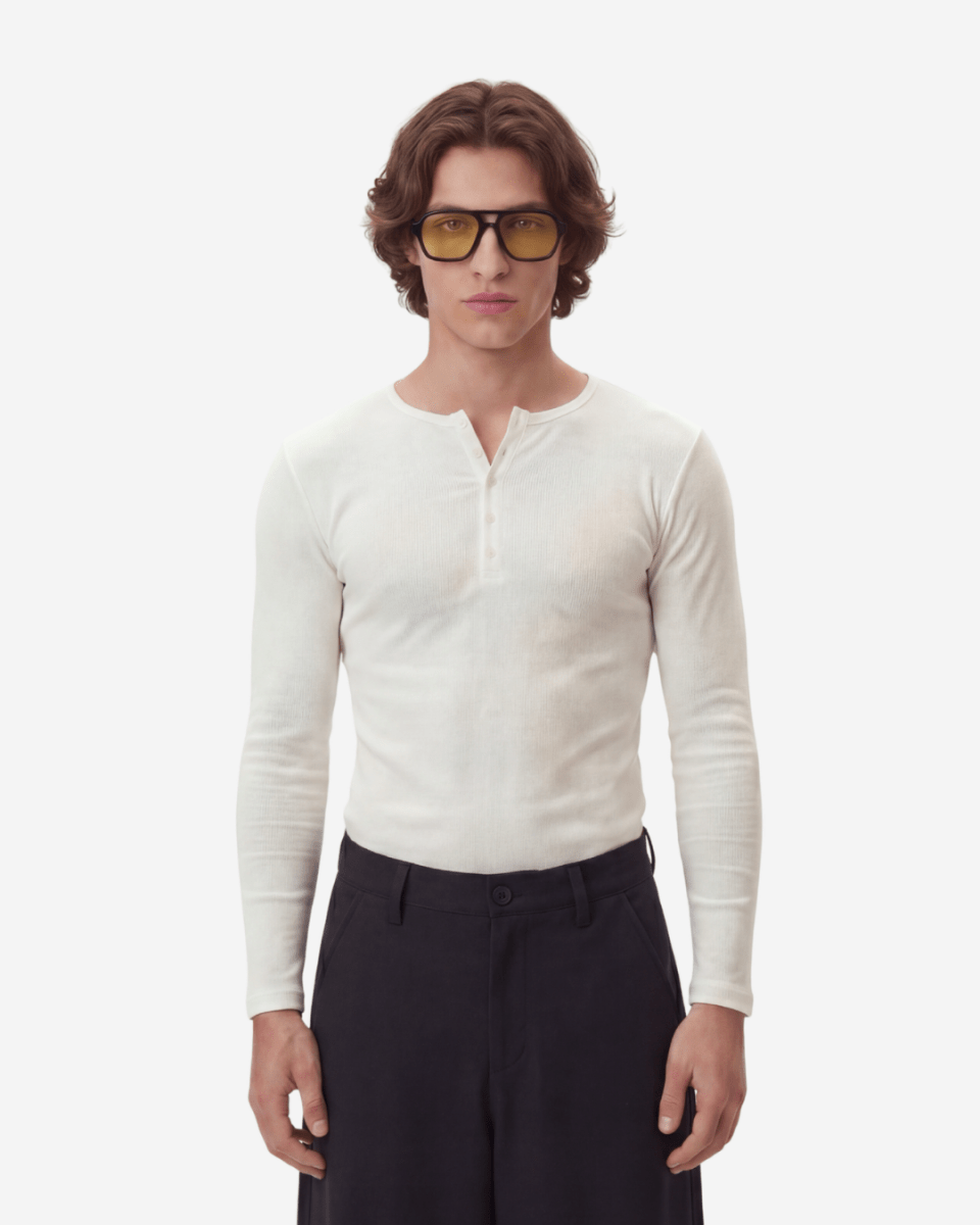 White Fine Rib Henley